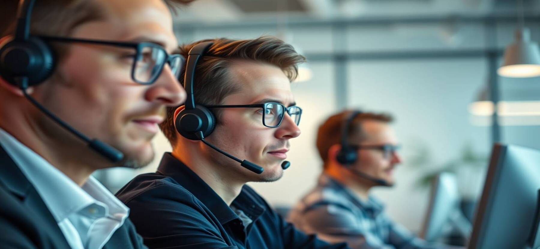 Dos teleoperadores en un Contact Center, destacando el servicio multicanal.